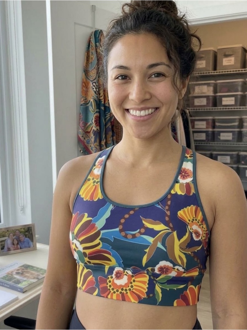 Johnny Was Active B Floral Racerback Sports Bra with Multicolor Blooms size Med